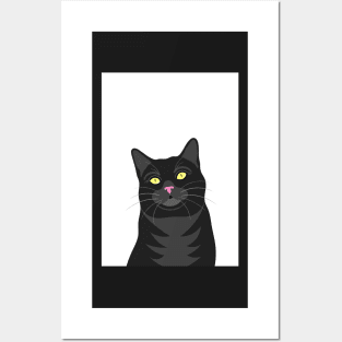 Black Cat Illustrative Portrait Posters and Art